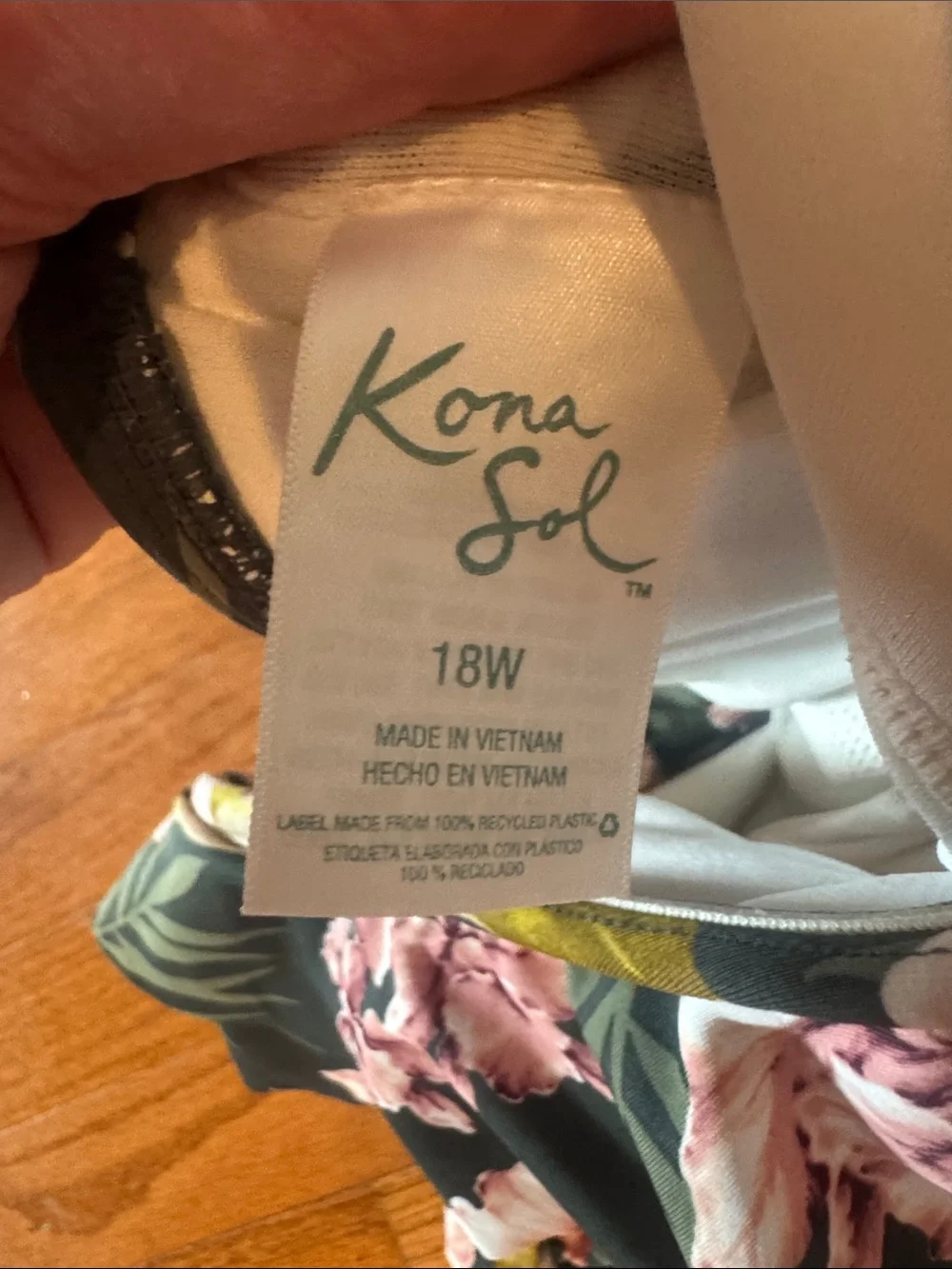 Kona Sol Black Swimsuit with Pink Floral Print - Picture 2 of 10